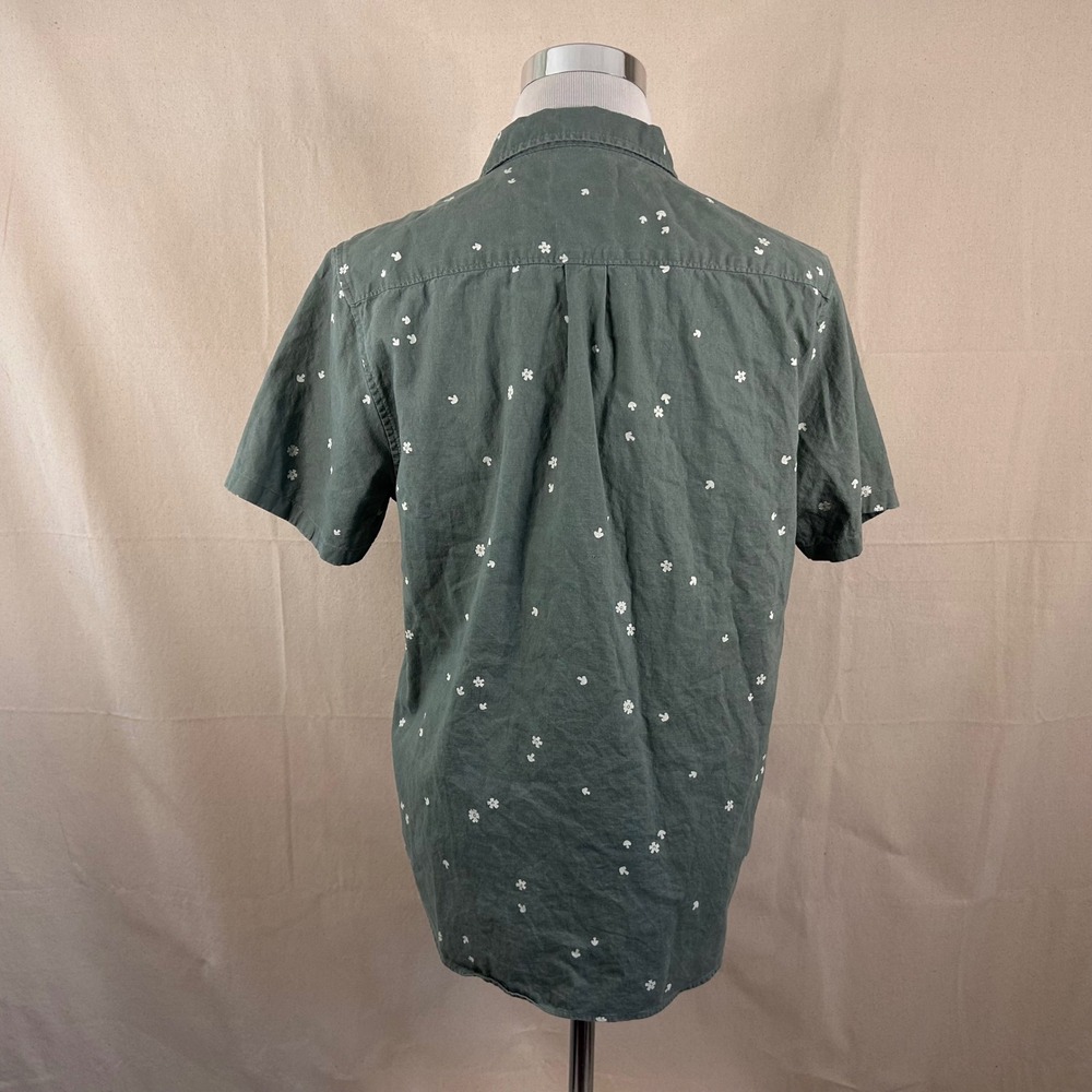 Madewell Medium Perfect Fit Button Front Shirt Green Mushroom Floral Hemp Blend - Picture 5 of 7